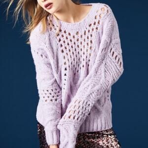 IRO Fordon Oversized Chunky Open Cableknit Lavender Wool Blend Sweater XS